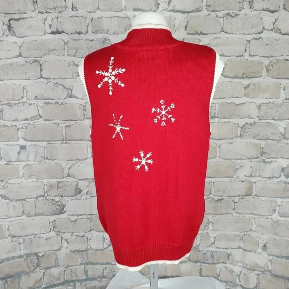 Vintage 90s Embroidered Knit Full Zip Vest Polar Bears Red Large cleo - Picture 8 of 15